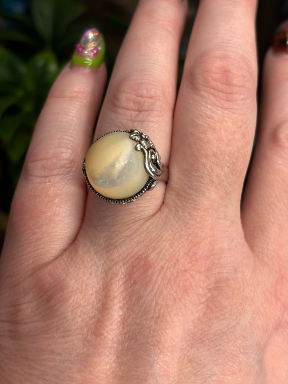 Sterling Silver Ring with Cream Moonstone Cabochon